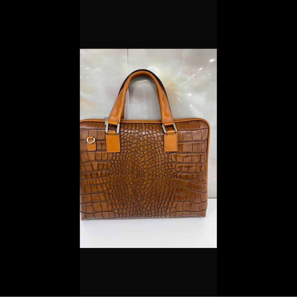 Elegant Brown Crocodile Pattern Leather Briefcase